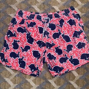 Vilebrequin Pink Swim Shorts with Navy Rabbit Motif